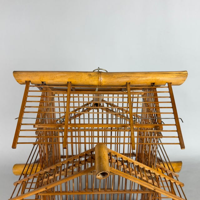 Vintage Architectural Pagoda Aviary Cage in Wood and Bamboo For Sale - Image 6 of 11