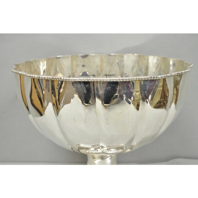 Late 20th Century Regency Style Silver Plated Scalloped Pedestal Punch Bowl Champagne Ice Bucket For Sale - Image 4 of 16