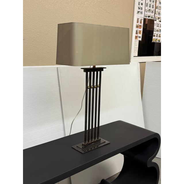 Arts & Crafts Late 20th Century Tanner Kenzie Sculpted Iron Craftsman Table Lamp For Sale - Image 3 of 12