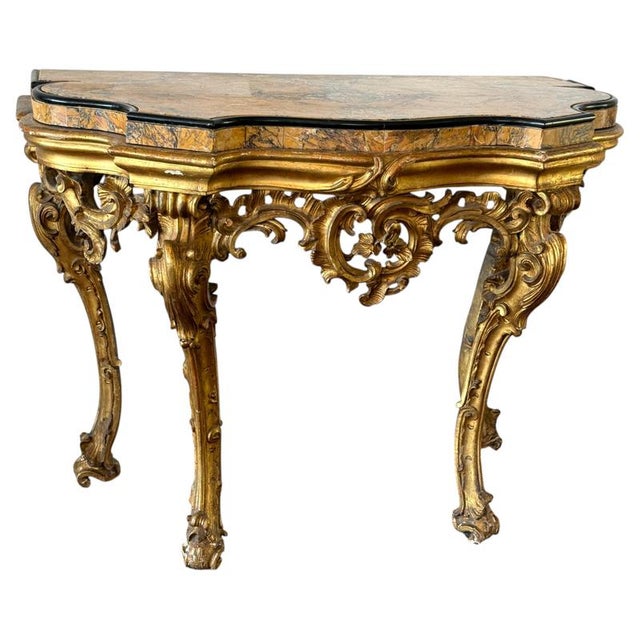 Stone Antique Giltwood Rococo Console Table with Marble Top, 1740 For Sale - Image 7 of 7