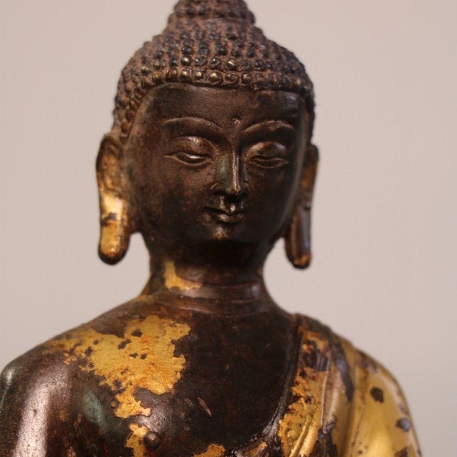 Vintage Gilt Patina Bronze Sakyamuni Buddha Seated Statue, Tibetan Buddhist Sculpture For Sale In Los Angeles - Image 6 of 9