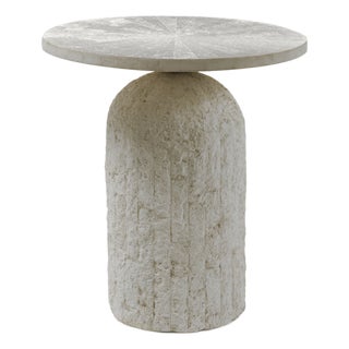 White Fossilized Stone Side Table, Small - Acadia by Oggetti For Sale