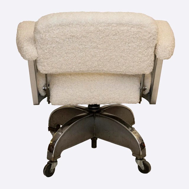1950s Vintage DoMore Office Swivel Chair Upholstered in White Faux Shearling For Sale - Image 5 of 8