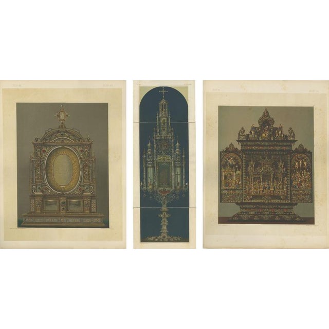 Monumental Bavarian Altars – Architectural Triptych, Munich 1874 : This exceptional triptych presents three monumental...