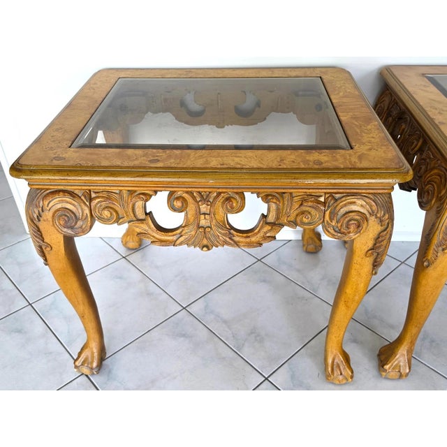 Late 20th Century Chippendale Queen Ann Style Solid Wood Side End Tables a Pair For Sale - Image 5 of 5