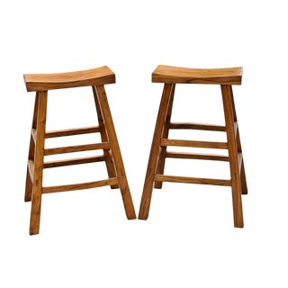 Chinese Solid Elmwood Bar Stools - a Pair For Sale