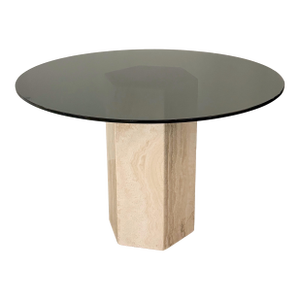 Travertine & Smoked Glass Dining Table