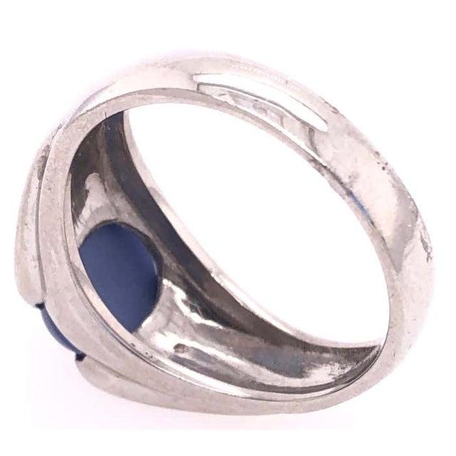 14 Karat White Gold Oval Sapphire Cabochon Ring With Diamond Accents For Sale - Image 9 of 9