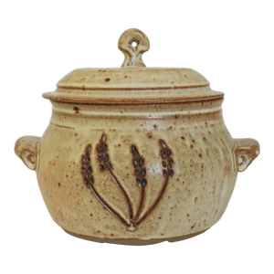 Vintage Lidded Pottery Colander