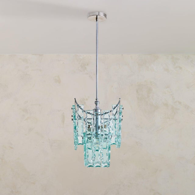 Modern Italian Glass + Chrome Pendant, 1970s For Sale - Image 3 of 12