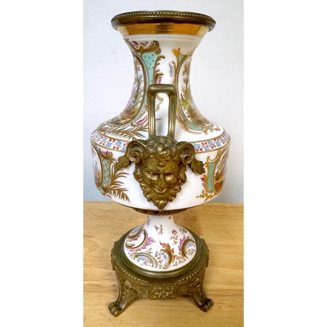 Ceramic 19th C. Sevres Louis XVI Style Ormolu Mounted Blanc Background Vase For Sale - Image 7 of 11