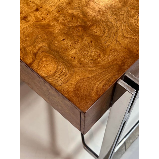 Wood Jack Freidin for Pace Collection Chrome and Burl Veneer 4-Drawer Writing Desk For Sale - Image 7 of 8