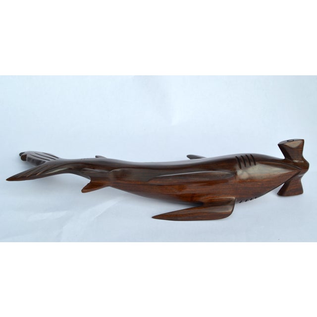 1970s Ironwood Hand-Carved Shark Animal Sculpture Coastal Nautical Figurine Brazil For Sale - Image 13 of 14