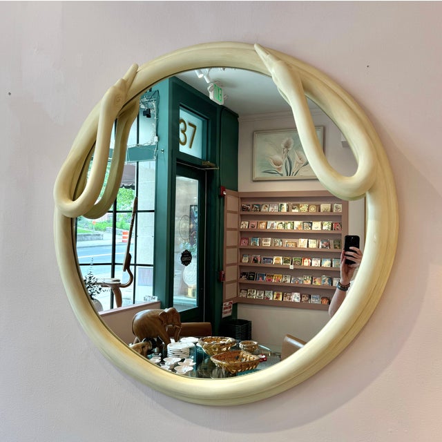 Cream Vintage Circular Cream Swan Mirror For Sale - Image 8 of 8