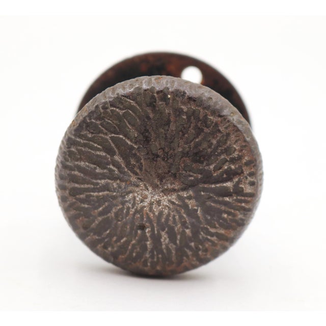 Vintage Arts & Crafts style dummy door knob set made of cast iron with a black finish. The original mounting screws are...
