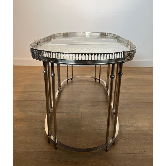 Neoclassical style coffee table in silver metal with antique mirror top For Sale - Image 9 of 12