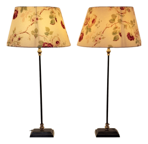 Vintage Table Lamps with Black Metal Base and Beige Patterned Fabric Shade, 2000s, Set of 2