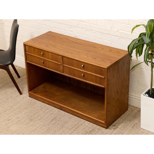 Mid-Century Modern Mid 20th Century Oak Double Drawer Cabinet With Lp Cubby For Sale - Image 3 of 12