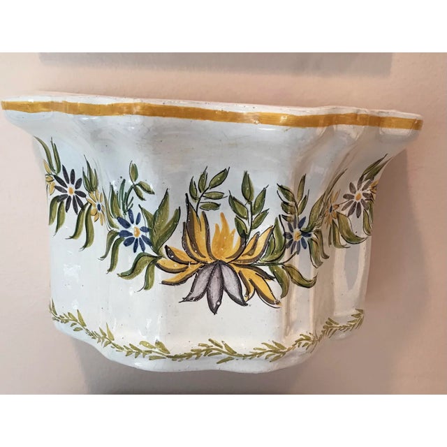 Ceramic Vintage Faience Wall Pocket Flower Pot For Sale - Image 7 of 7