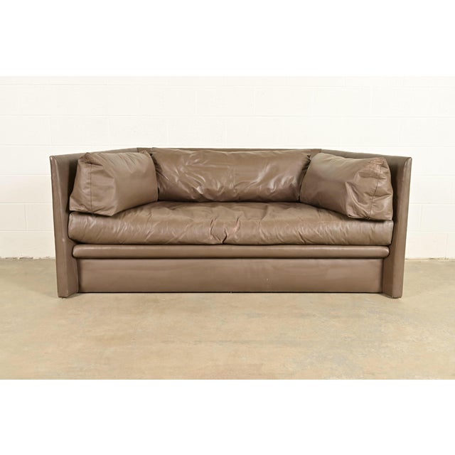 A gorgeous and very comfortable Modern trapezoidal tuxedo sofa or loveseat By Baker Furniture USA, Late 20th Century...