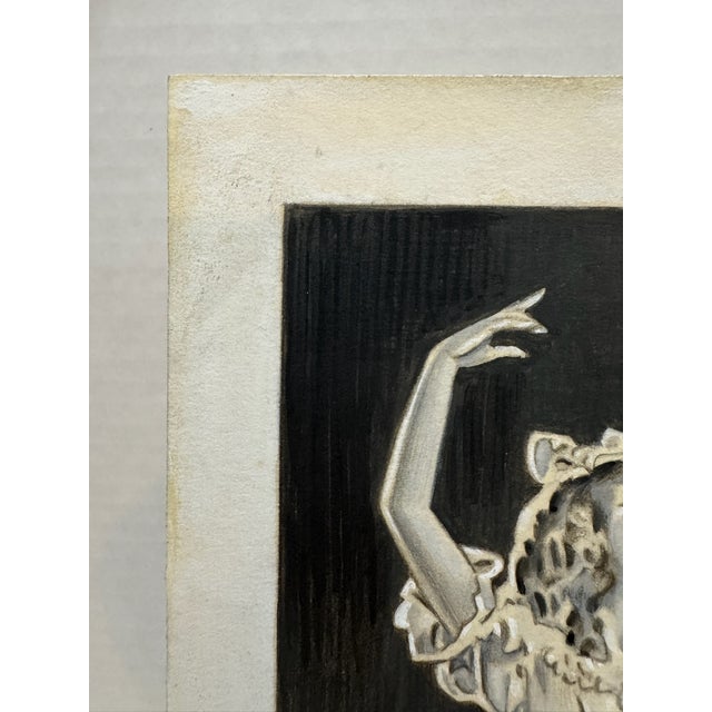 1940s Original Signed Graphite Illustration of Harlequin and Ballerina Dancers, 9.25 X 7.25 In. For Sale - Image 4 of 6