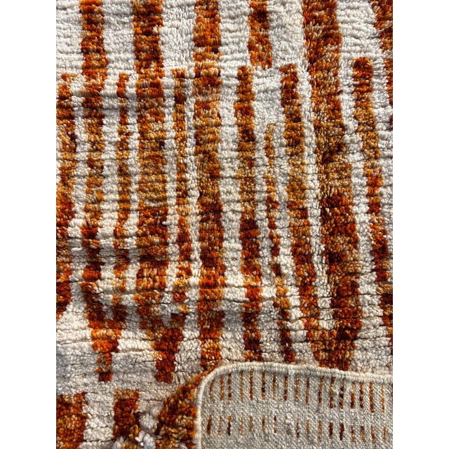 Mid-Century Modern Ivory and Orange Striped Rug For Sale - Image 3 of 9