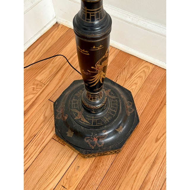 Antique Chinese Wooden Hand-Painted Floor Lamp For Sale - Image 4 of 18