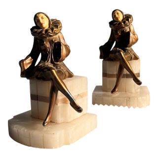 Pair of 1920s Jb Hirsch Harlequin Art Deco Marble Bookends For Sale