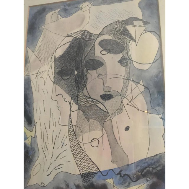 1960s Rathe Abstract Womans Faces and Birds Water Color on Paper For Sale - Image 9 of 11