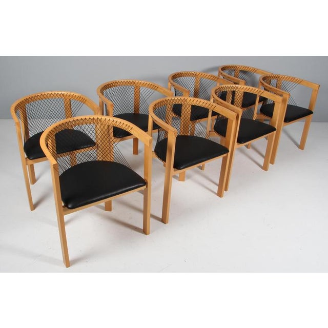 Vintage String Chairs by Niels Jørgen Haugesen for Tranekær Furniture, 1980s, Set of 8 For Sale - Image 3 of 9