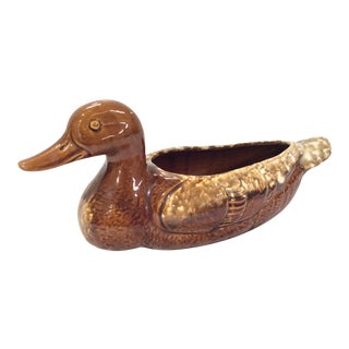 Vintage 1960s Pottery Ceramic Majolica Duck Decoy Planter in the Style of Frankoma For Sale