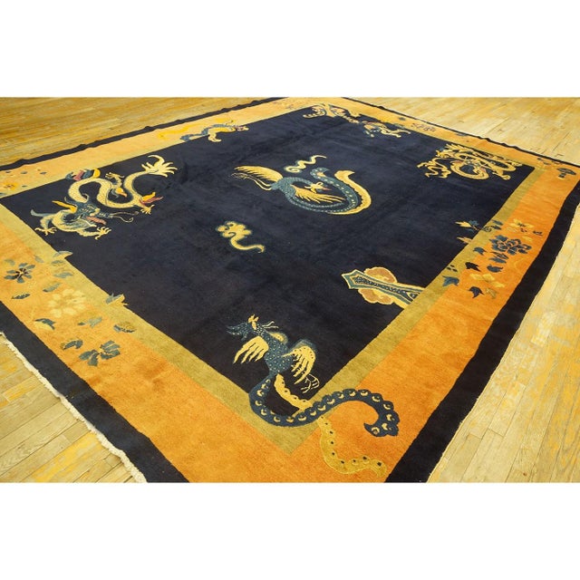 19th Century Chinese Peking Dragon Phoenix Flowers Carpet 10'2'' X 13'5'' Rug For Sale In New York - Image 6 of 10