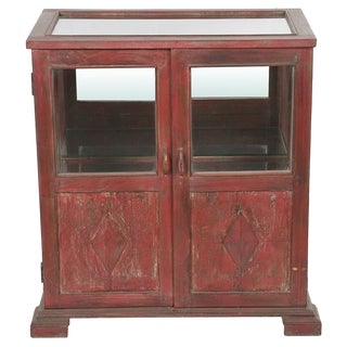 Wooden Display Case with Red Patina For Sale