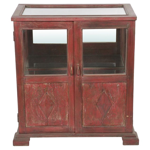 Wooden Display Case with Red Patina For Sale
