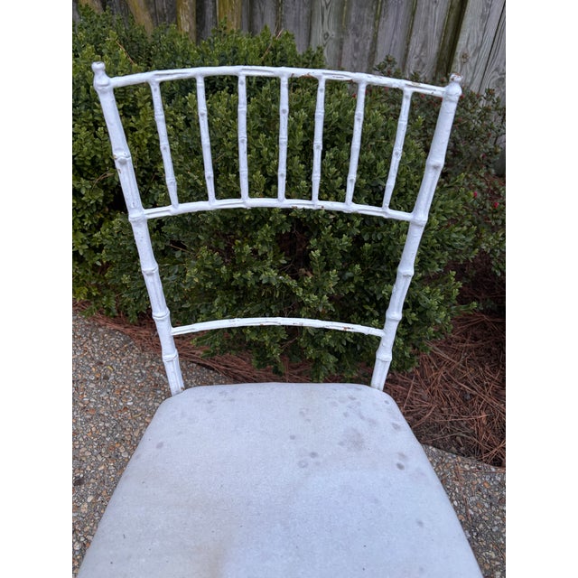 Metal Vintage Early to Mid Twentieth Century Wrought Iron Faux Bamboo Petite Side Chairs, a Pair For Sale - Image 7 of 10
