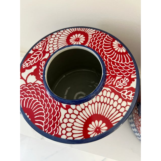 Vintage Modern Asian Chinoiserie Large Ginger Jars, Koi Fish Pattern, Designed by Jean Dange Paris, a Pair For Sale In Miami - Image 6 of 12