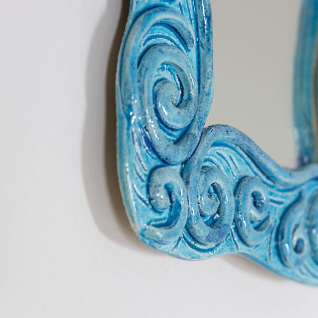 Wall Mirror with Light Blue Ceramic Frame, 1970s For Sale - Image 6 of 12