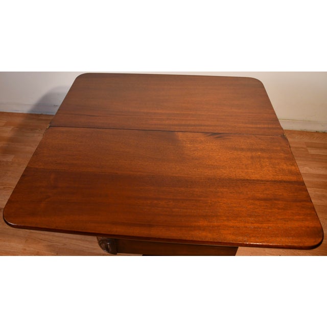 1910s Antique American Empire Solid Mahogany Flip-Top Game Table / Console Table For Sale - Image 15 of 18