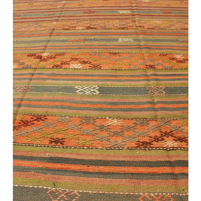 Vintage Turkish Kilim Rug With Geometric Shapes and Colorful Stripes For Sale In Atlanta - Image 6 of 12