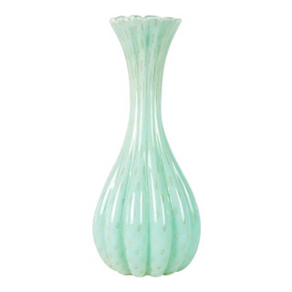 Tall Vintage Sea Mist Murano Fluted Deco Vase For Sale