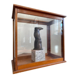 Surrealist Sculpture Composed of Antique Display Case + Bronze Leg + Marble Cube For Sale