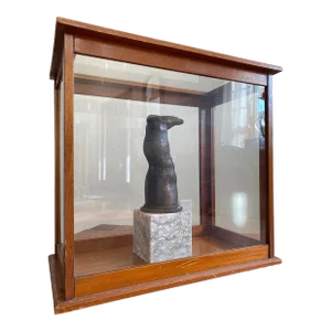 Surrealist Sculpture Composed of Antique Display Case + Bronze Leg + Marble Cube