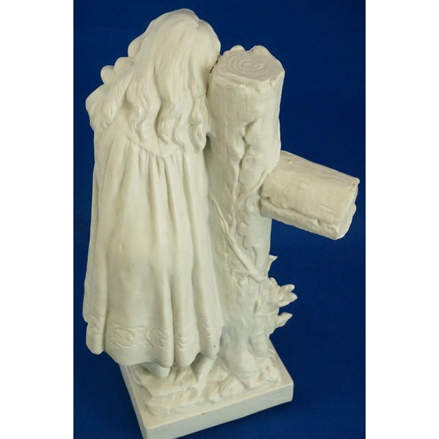 Large 20th Century Biscuit Porcelain Sculpture of a Little Girl Praying on a Cross from Betoule Et Cie, Limoges, France For Sale - Image 11 of 18