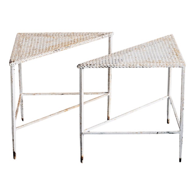 Triangular Side Tables attributed to Mathieu Matégot, France, 1950s, Set of 2 For Sale