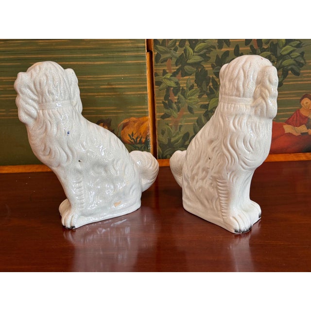 White Pair of Mid 19th C English Staffordshire Spaniels For Sale - Image 8 of 9