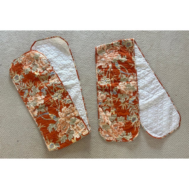 Pair of Vintage 1970s Quilted Chinoiserie Floral Table Runners For Sale - Image 9 of 9