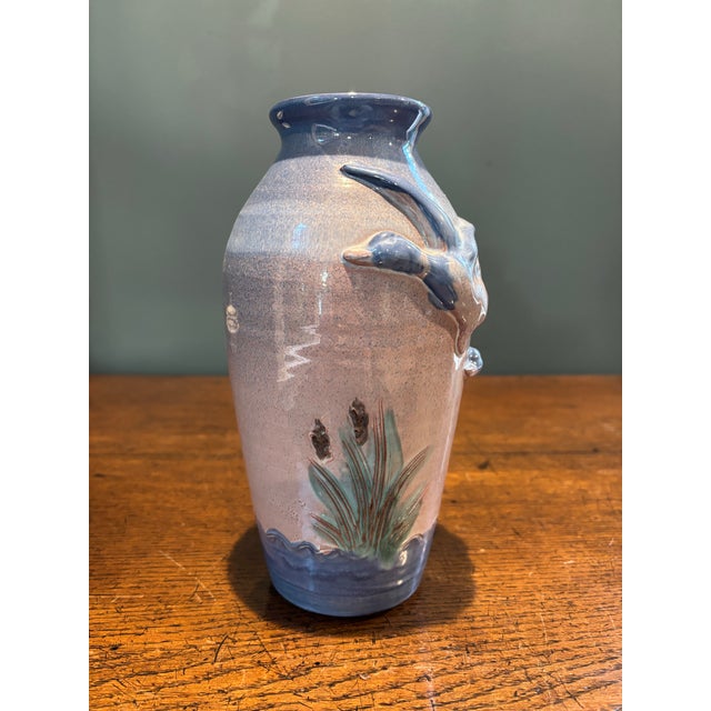 1960s Mid-Century Danish Dissing Keramik Flying Ducks Relief Pottery Vase 9.25” For Sale In Seattle - Image 6 of 11