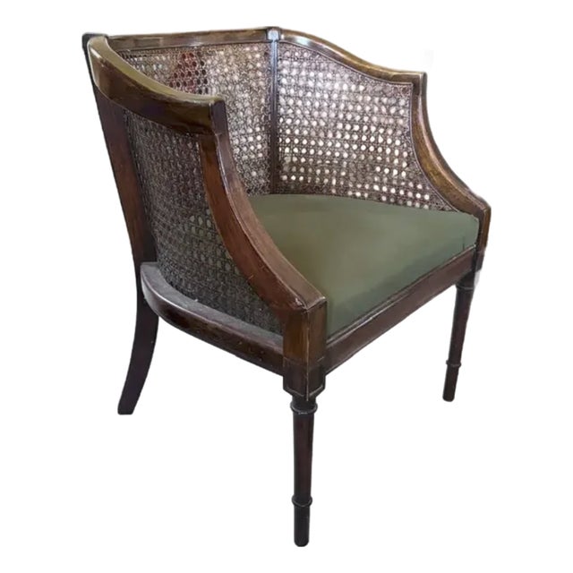 Mid Century Hickory Furniture Mahogany and Caned Club Chair For Sale