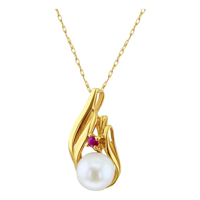 Pearl with Ruby Accented Necklace 16" For Sale