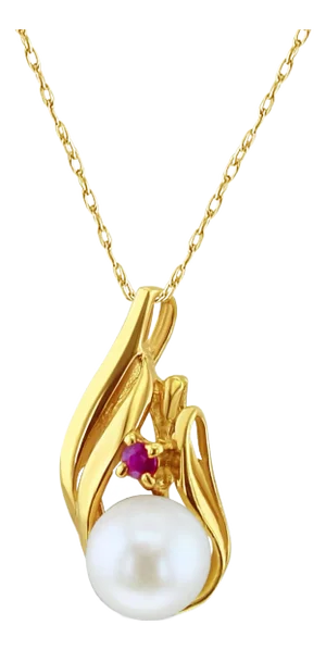 Pearl with Ruby Accented Necklace 16"